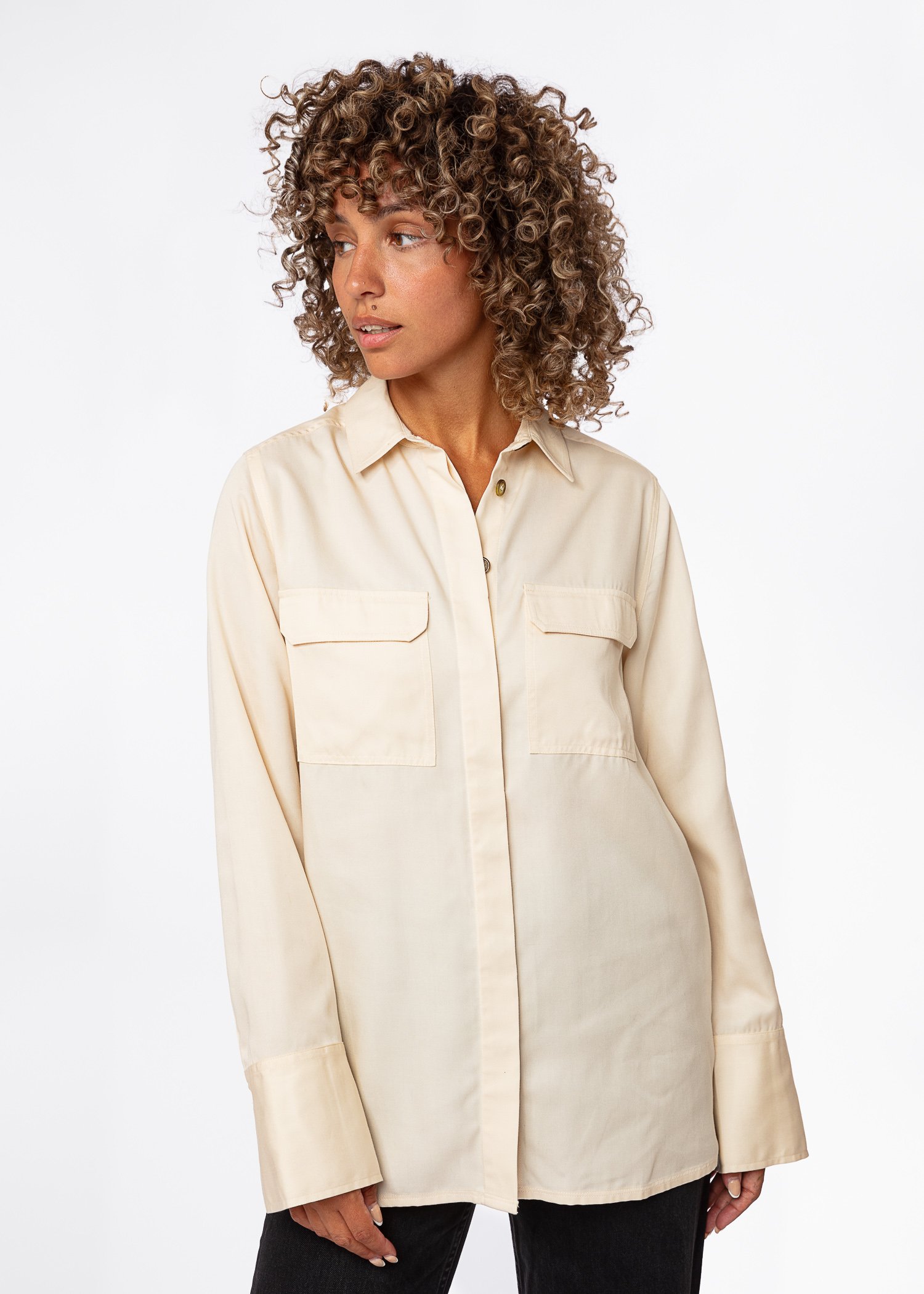 Beige modal tencel shirt thumbnail 5