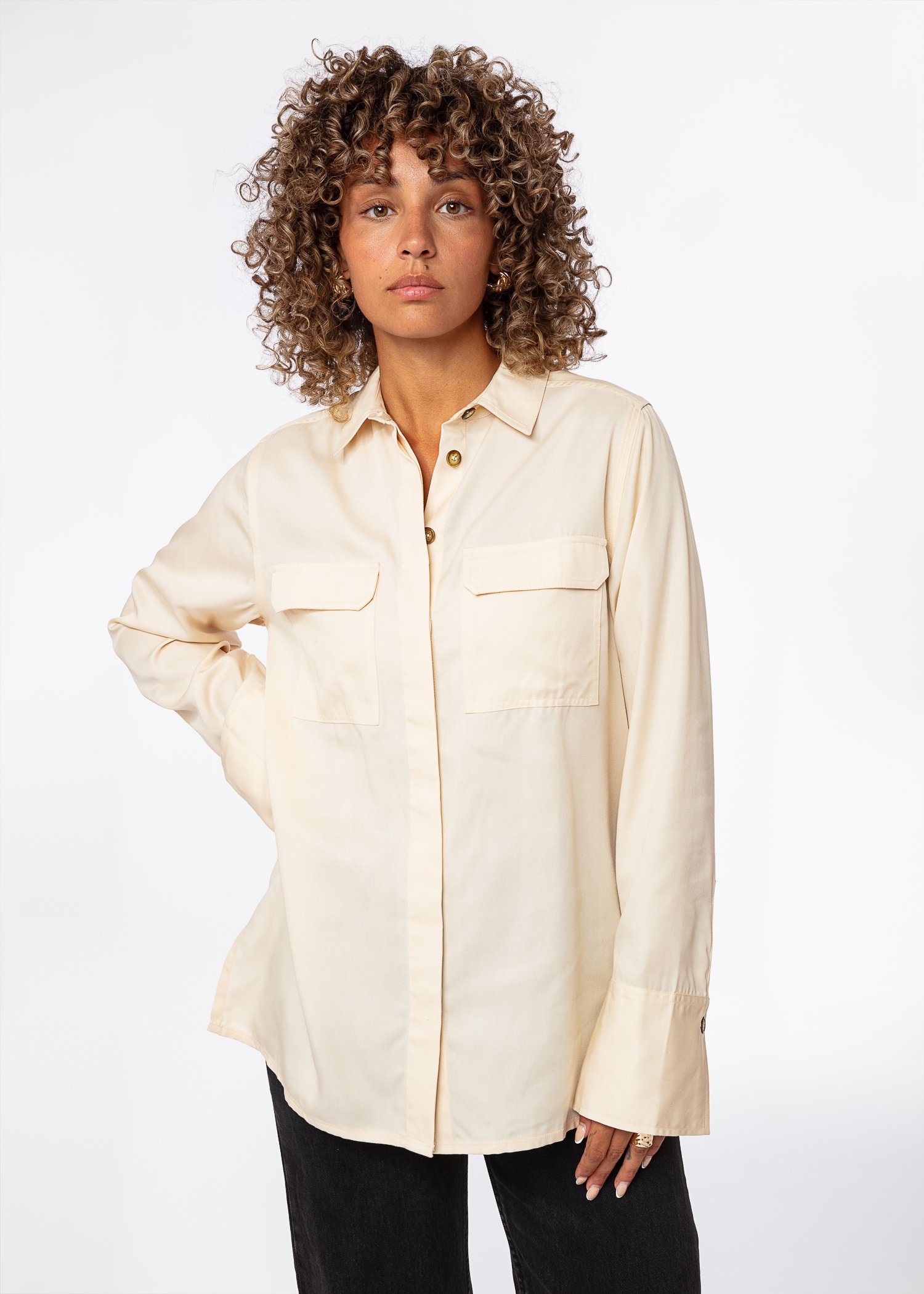 Beige modal tencel shirt thumbnail 0