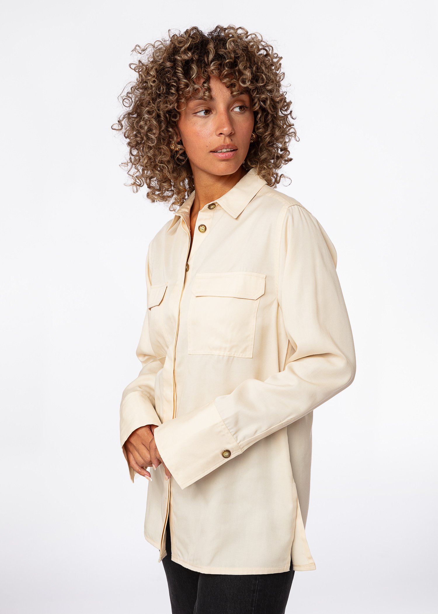 Beige modal tencel shirt thumbnail 3