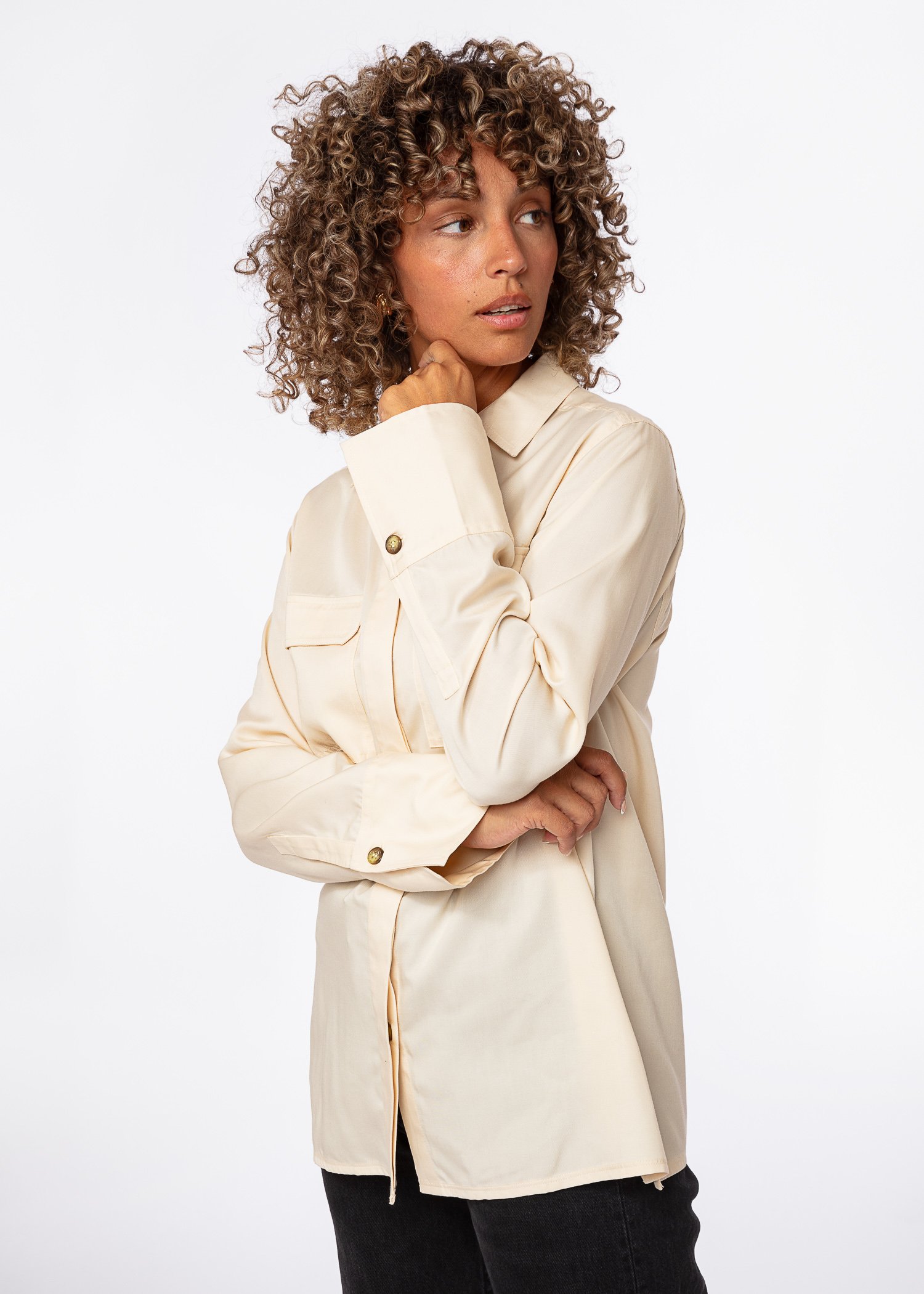 Beige modal tencel shirt thumbnail 4