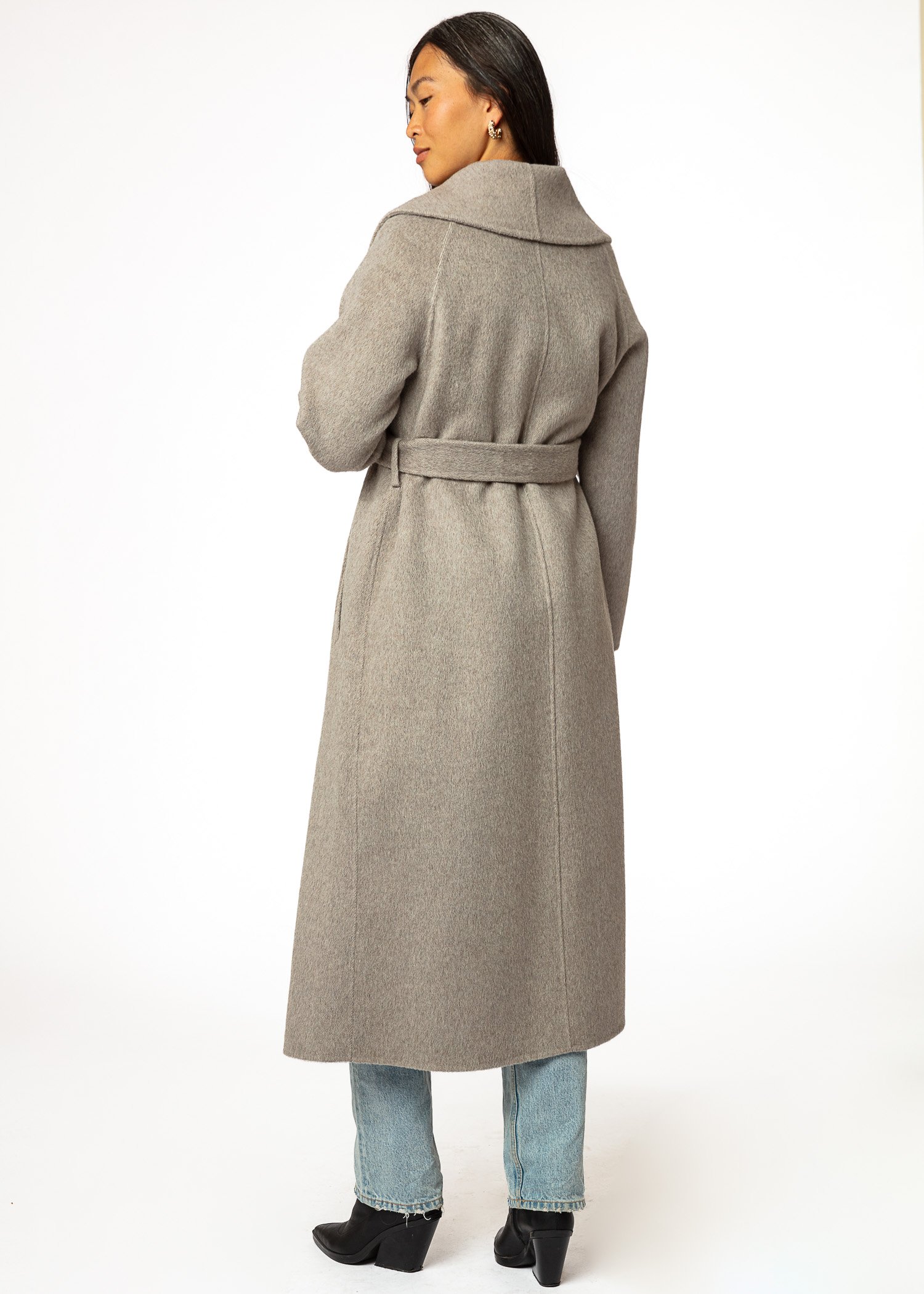 Grey long wool coat thumbnail 3