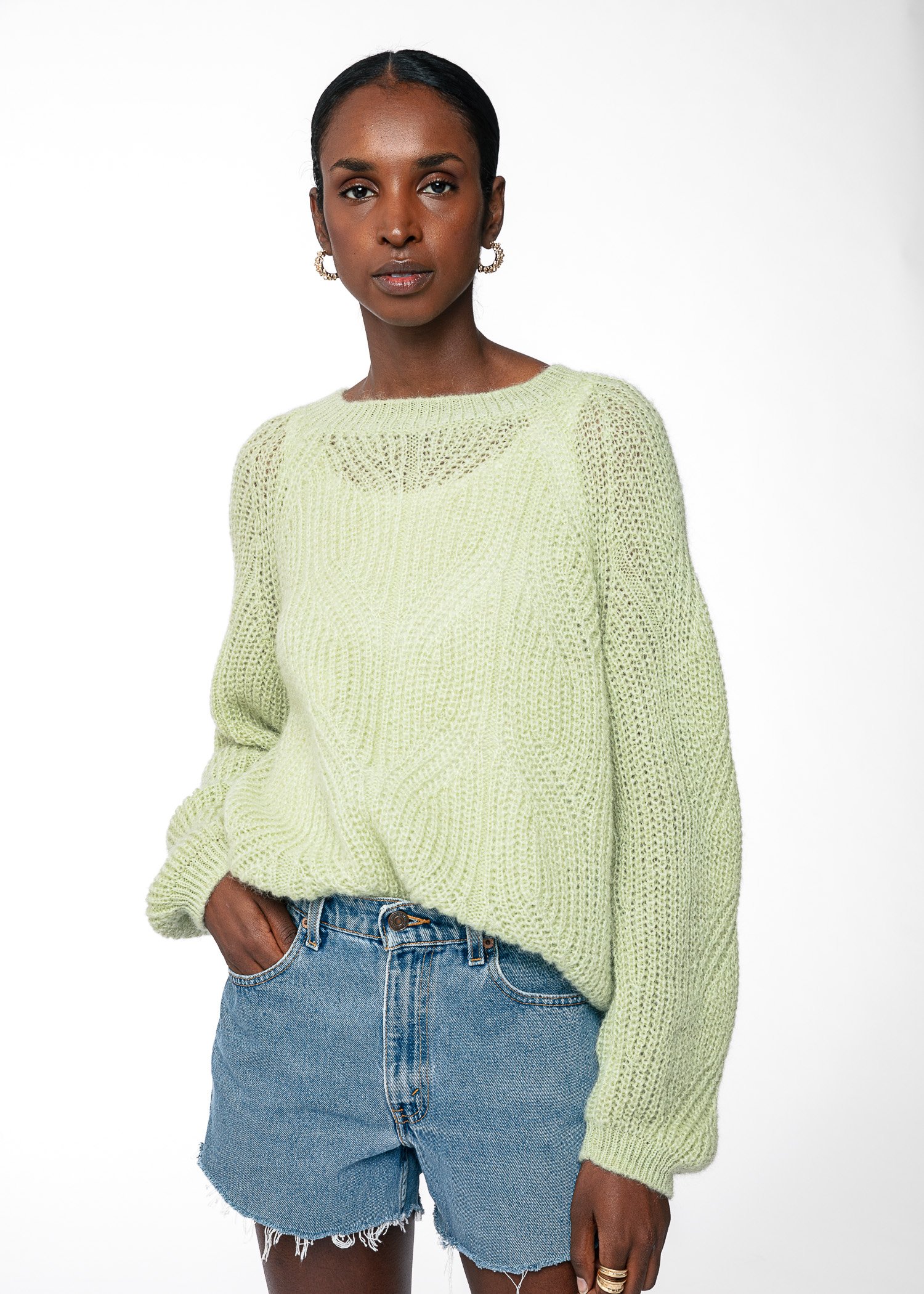Green sweater in mohair mix