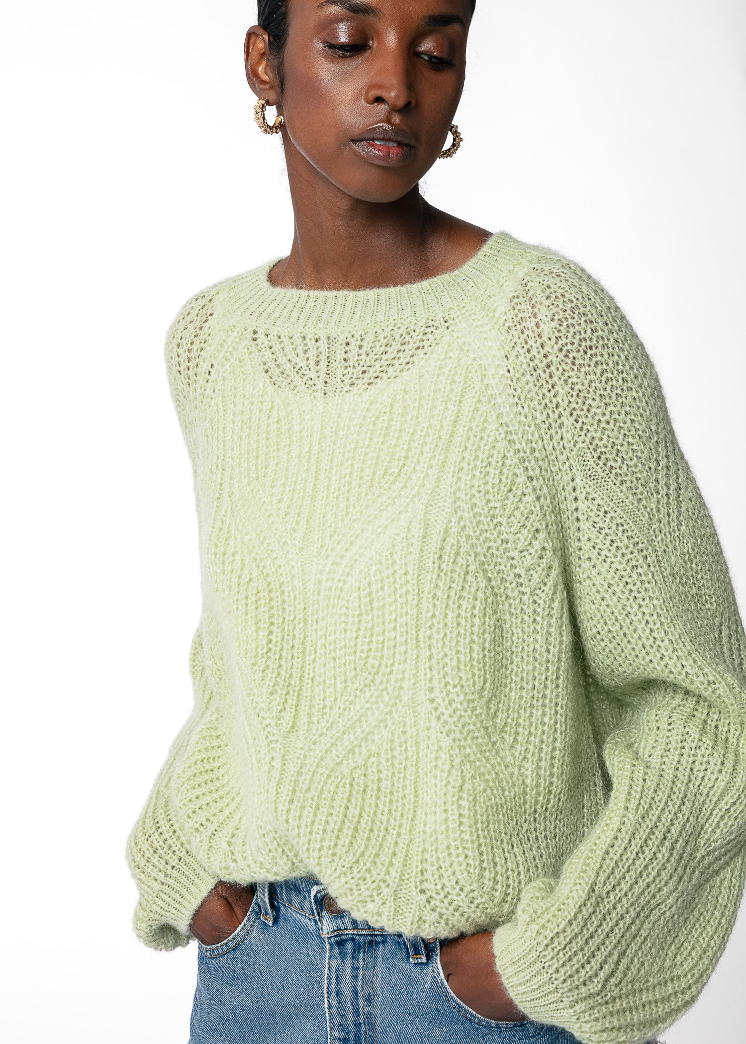 Green sweater in mohair mix